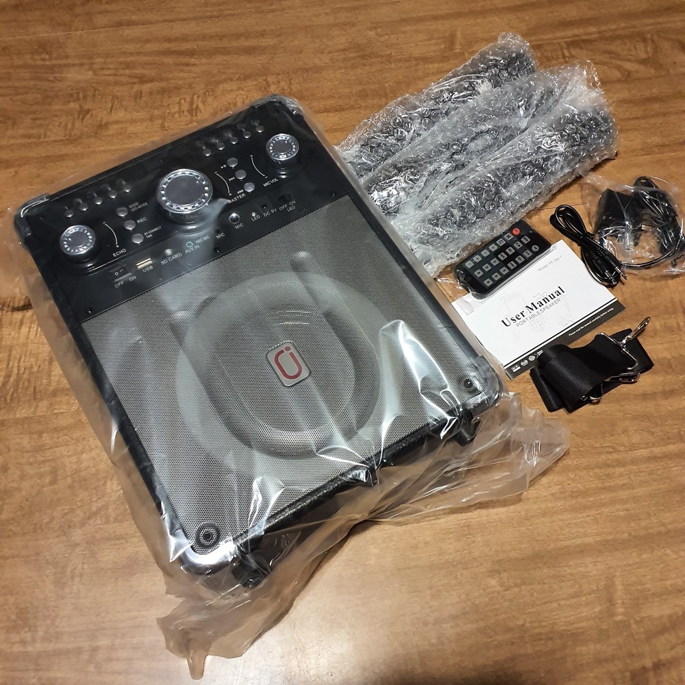 Karaoke Machine Portable PA Party DJ - 3 Wireless Mics Bluetooth USB Remote