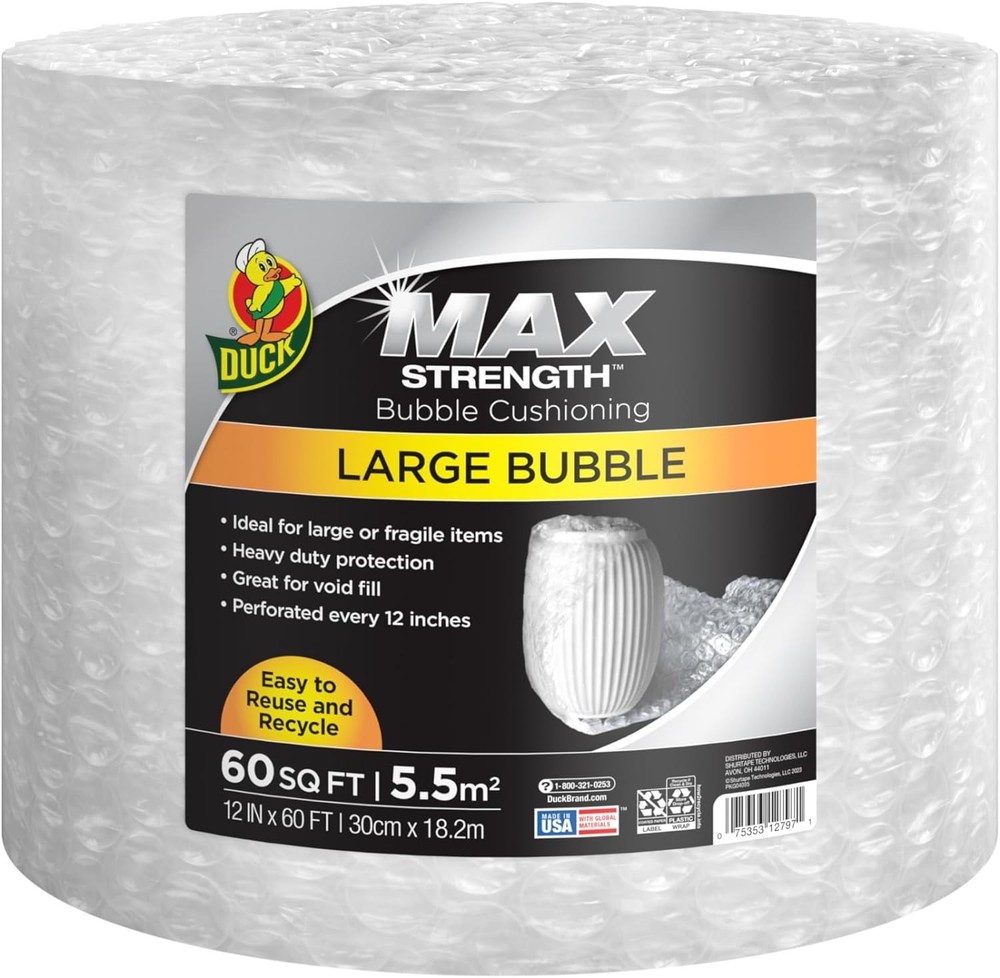Large Bubble Wrap 60 FT - Durable Packing & Mailing Protection - Made in USA