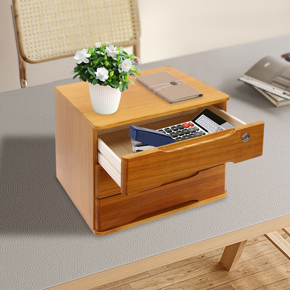 17.72" Yellow 3-Tier Desktop Organizer with Lockable Drawers - Compact Design