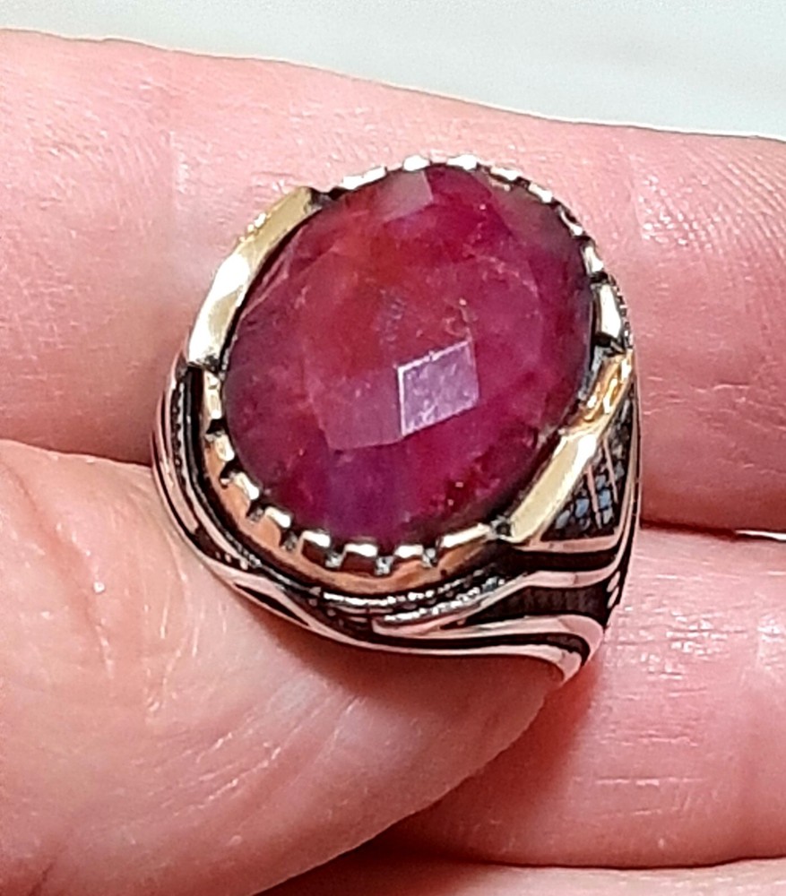 Mens 925 Ruby Turquoise Solitaire Silver Ring Man Sterling $