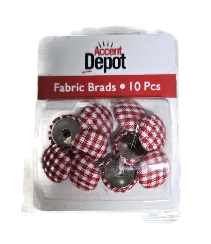Red Plaid Fabric Brads - 10 Pieces