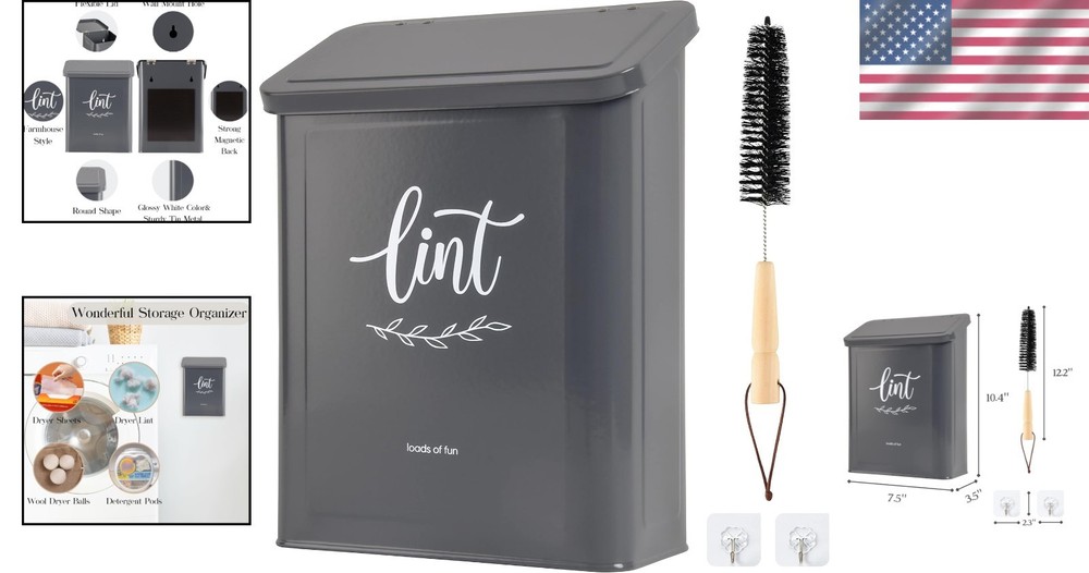 Multifunctional Gray Lint Holder for Efficient Laundry Room Storage Solutions