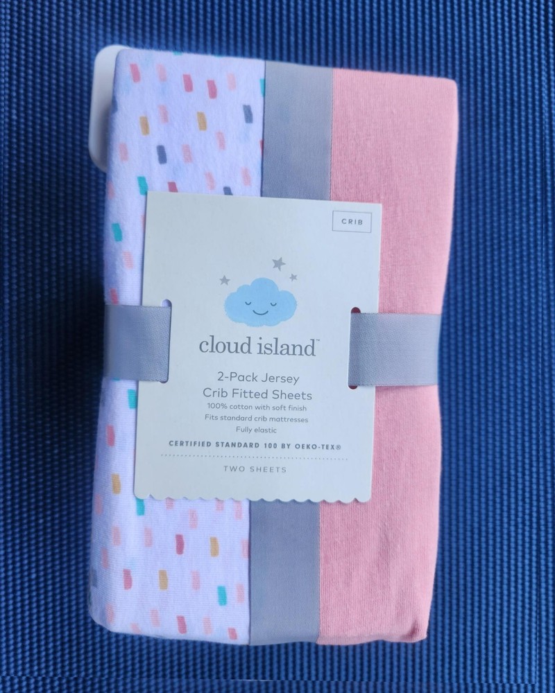 Cloud Island 2-Pack Jersey Crib Fitted Sheets - Fully Elastic - 100% Cotton