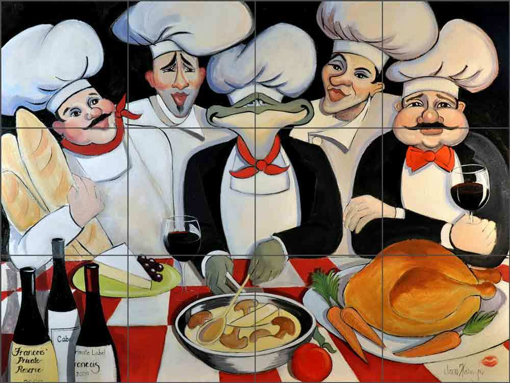 Chef Tile Backsplash Jann Harrison Kitchen Art Ceramic Mural JHA015