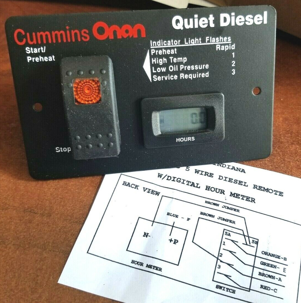 ONAN DIESEL SILENT REMOTE START SWITCH & DIGITAL HOUR METER QUIET 12V PANEL