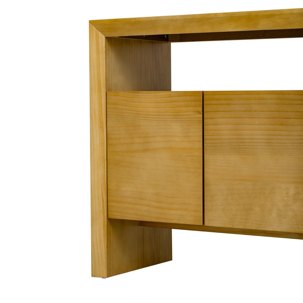 60" Modern Minimalist Solid Wood Veneer Sideboard (4 Doors+Open Shelf, Natural