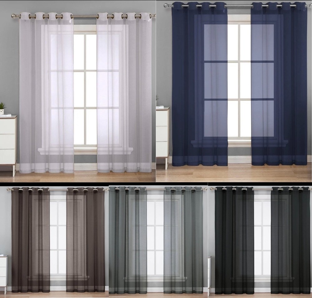2PC GROMMET SOLID VOILE SHEER PANEL WINDOW CURTAIN TREATMENT DRAPE NEW DECOR
