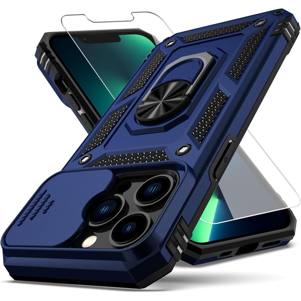 iPhone 13 Pro Max Case with Camera Lens Cover HD Screen Protector, Blue