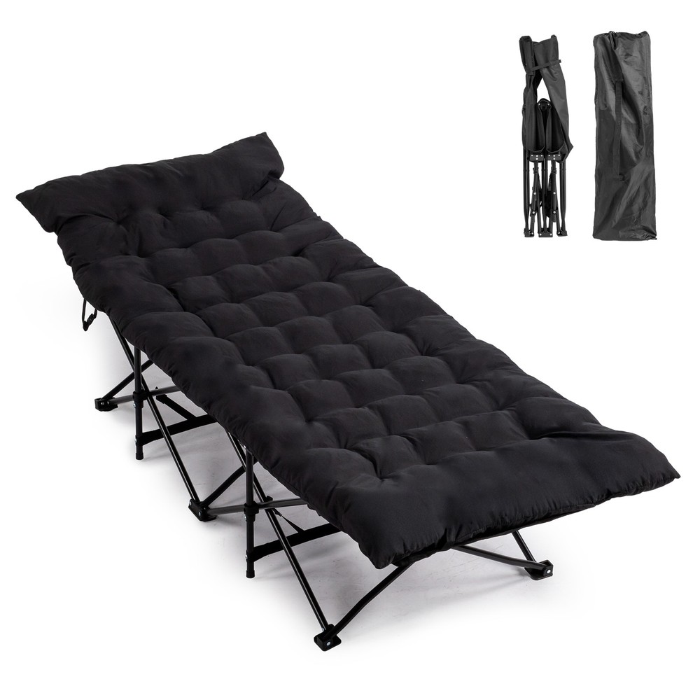 Folding Camping Cot Bed with Soft Pad, Portable Outdoor Cot