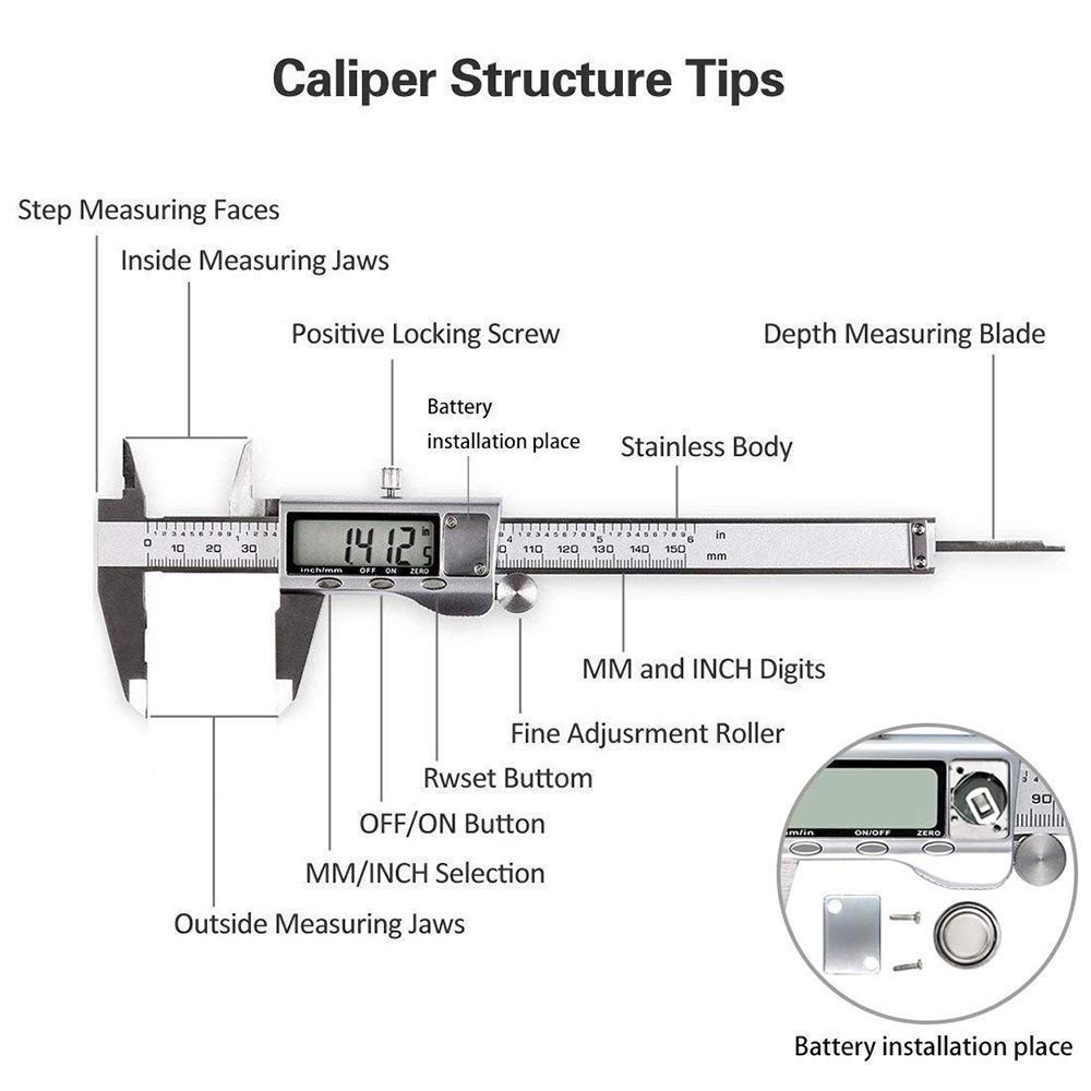 Electronic Caliper - Multifunctional Stainless Steel Tool with Large LCD