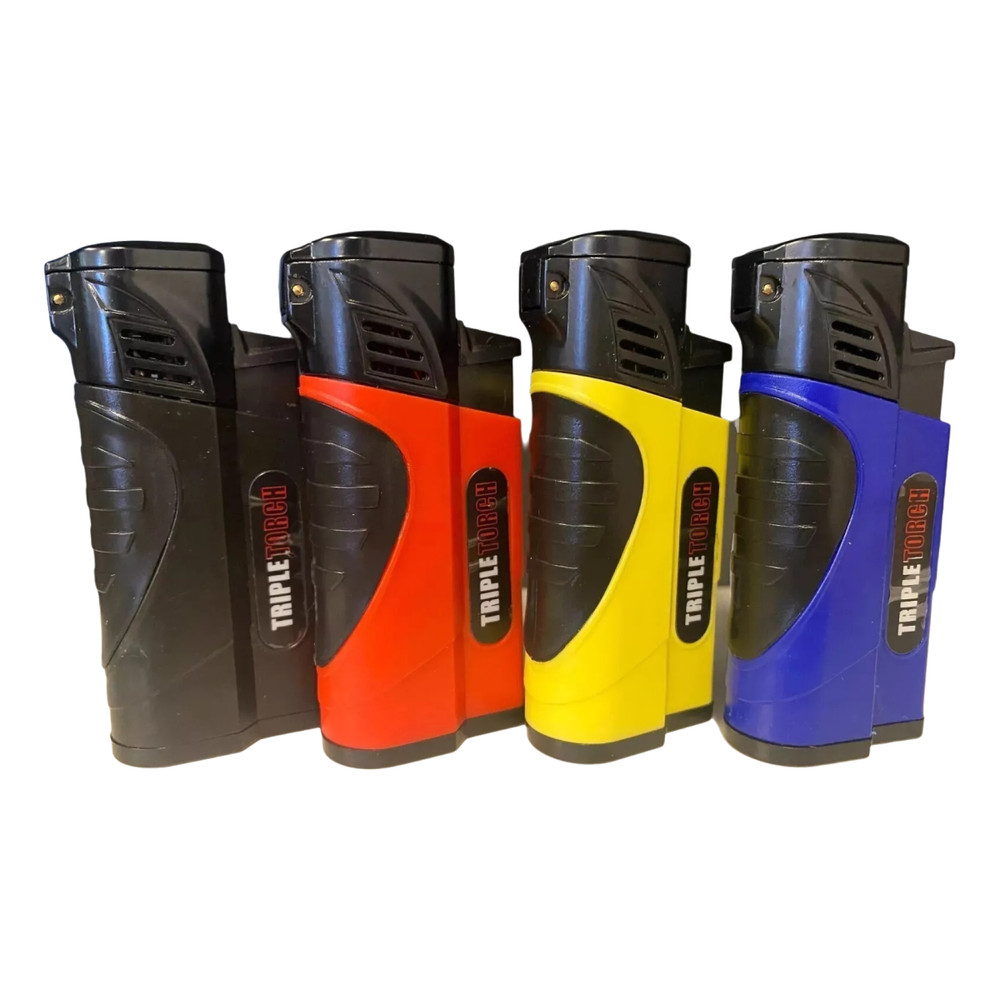 4 PACK Triple Jet Torch Lighter Adjustable Flame W/ Cigar Puncher Multiple Color