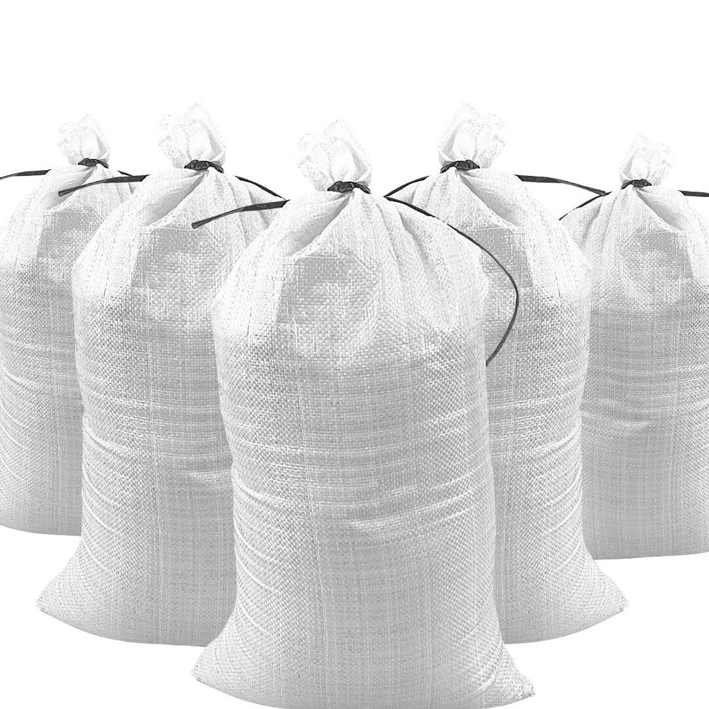 Ultimate 50 lbs Capacity Woven Polypropylene Sand Bags with Tie Strings - White