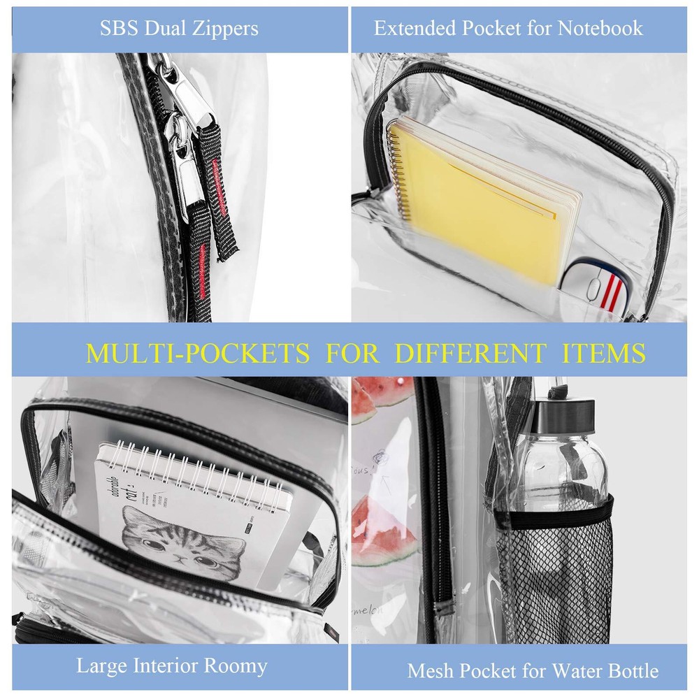2-Pack Clear Backpack Transparent Plastic Bookbag for School Stadium Work