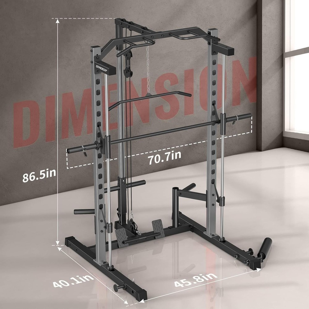 Smith Machine Power Cage Rack with Squat Rack & LAT Pull Down System Home Gym US