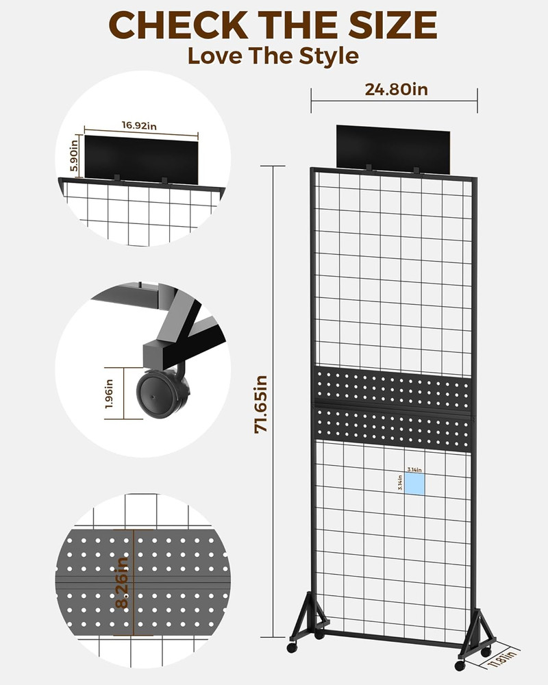 6' X 2' Grid Wall Panel Display Stand with Wheels for Home & Retail Use