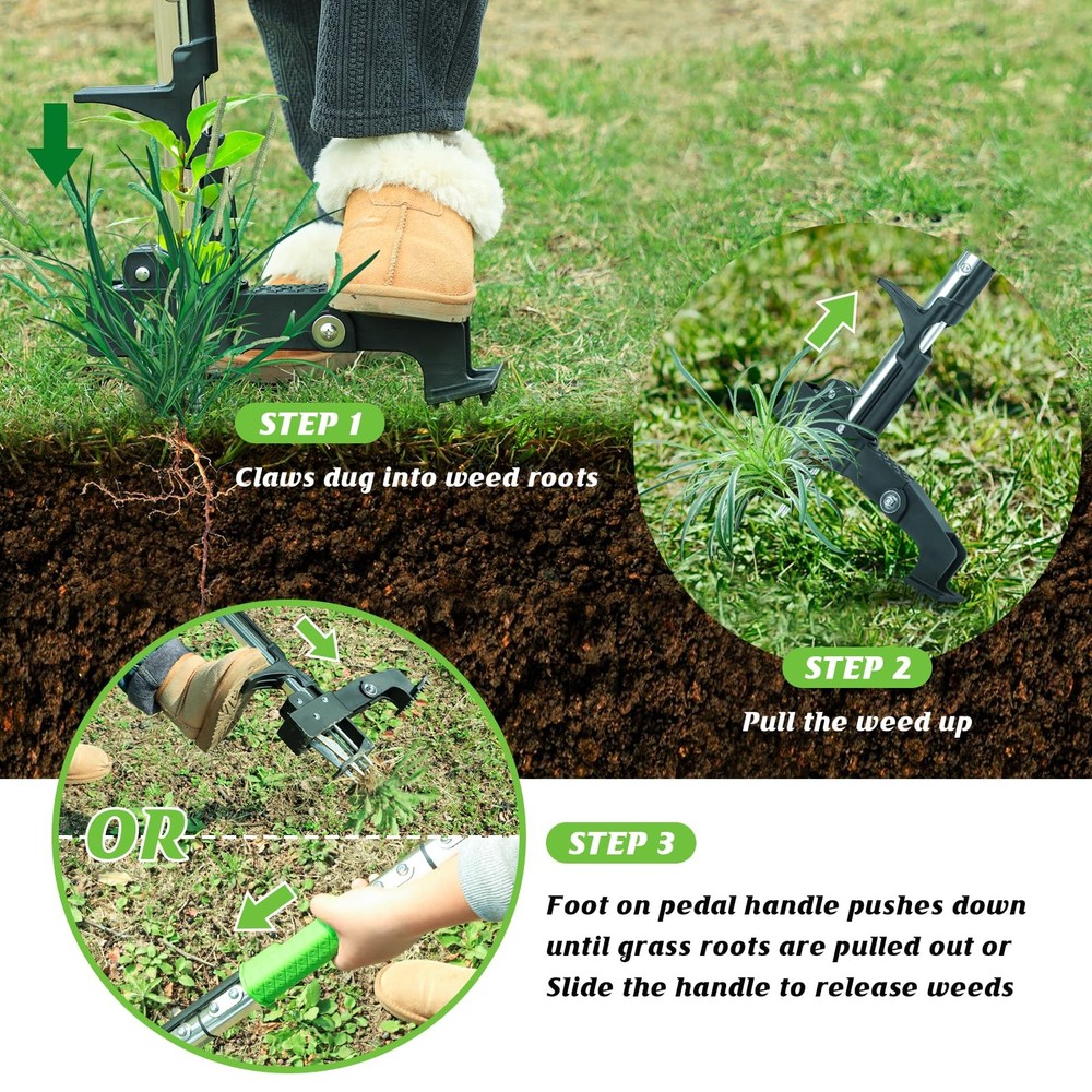 4Claw Weed Puller Tool Stand Up Heavy Duty, 39'' Long Weeding Tool with Long ...
