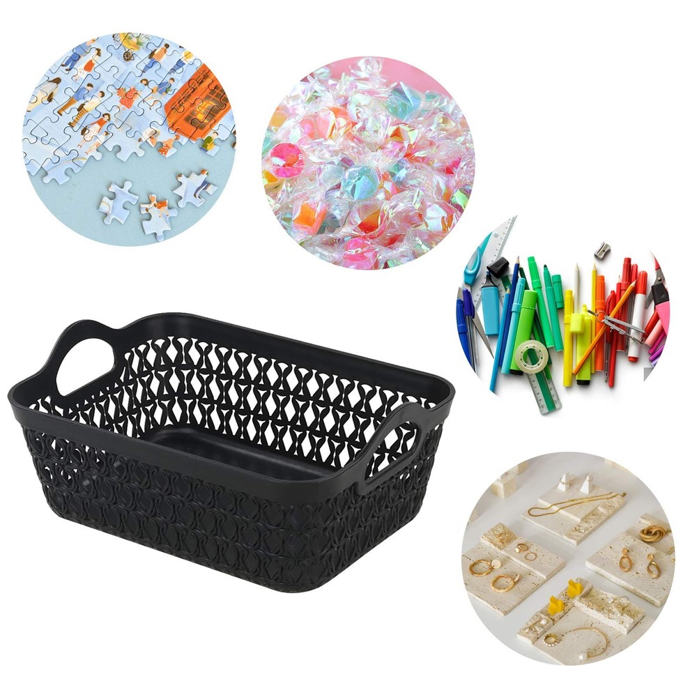 12-Pack Black Small Storage Basket Tray, Plastic Storage Tray