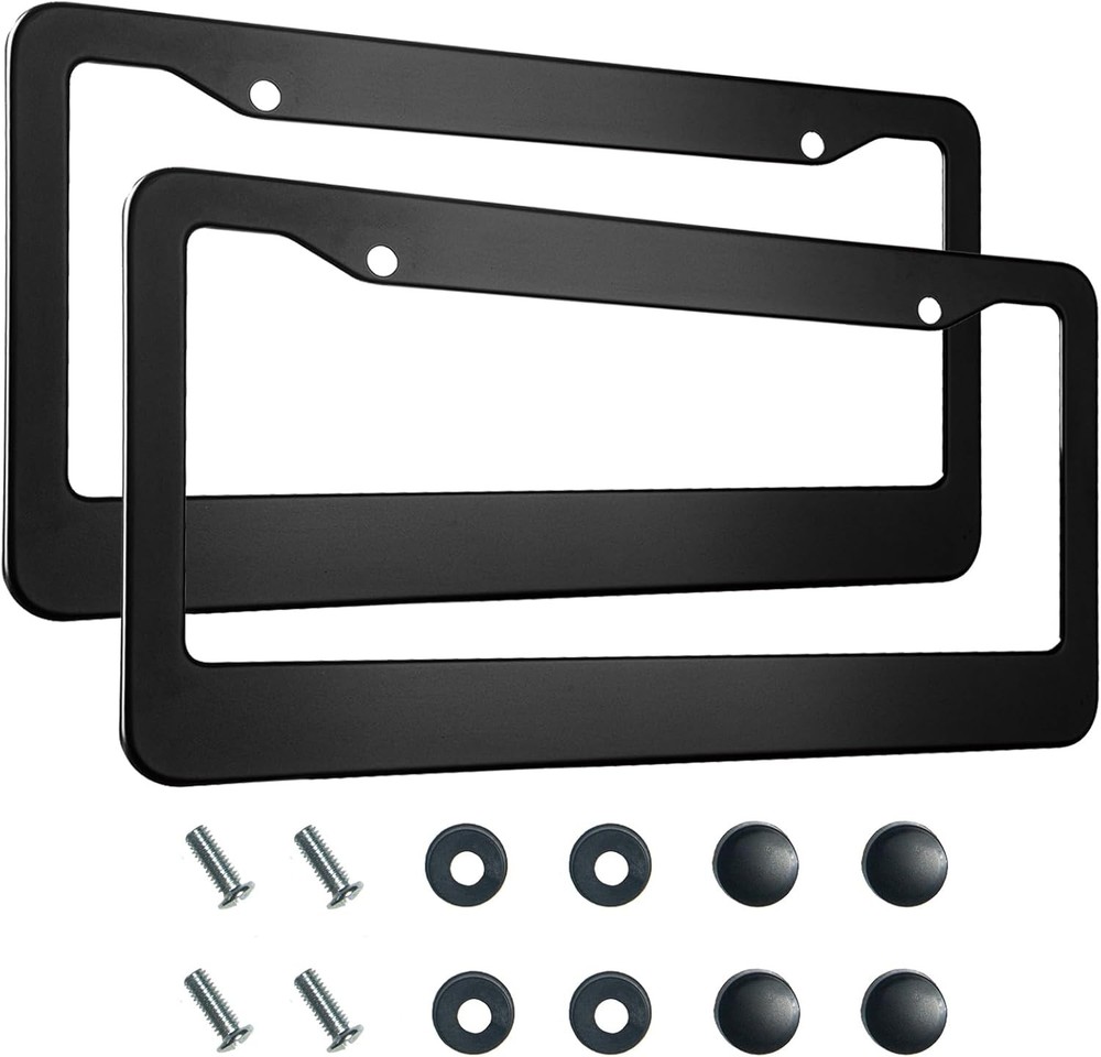 2PCS Matte Black License Plate Frames, 2 Holes Solid Aluminum License Plate