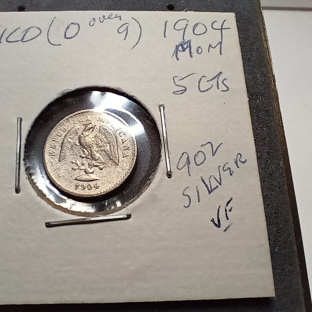Mexico 1904 Mo M Silver 5 Centavos, 0 over 9