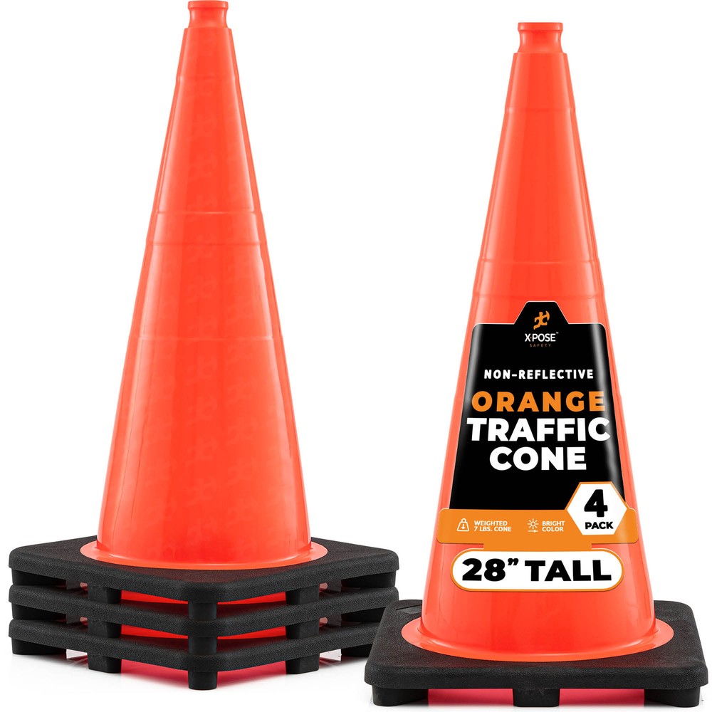 4 Pack Orange Traffic Cones 28 " ,Multipurpose PVC Plastic Safety Cone