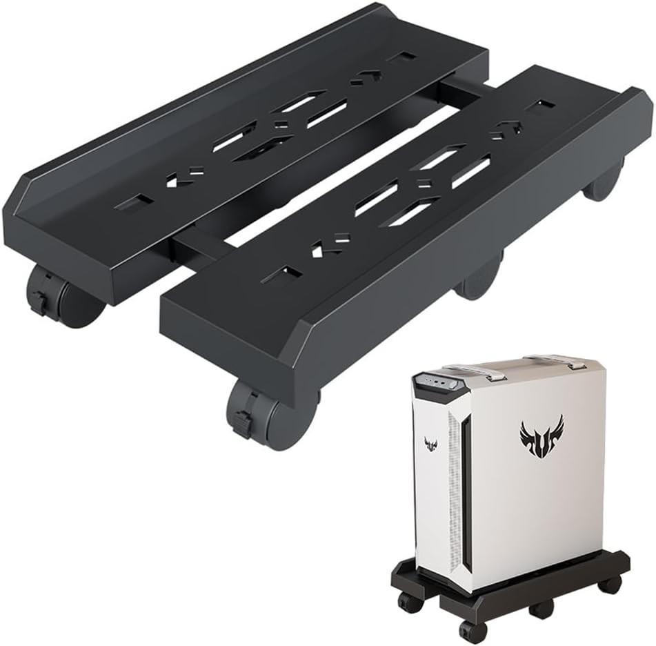 Adjustable Mobile CPU Stand, Ventilated Computer Tower Stand PC Black