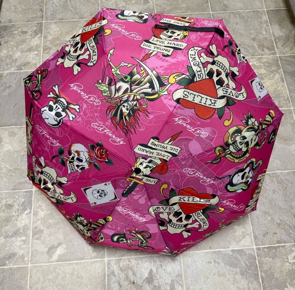 Ed Hardy Pink Skull Umbrella
