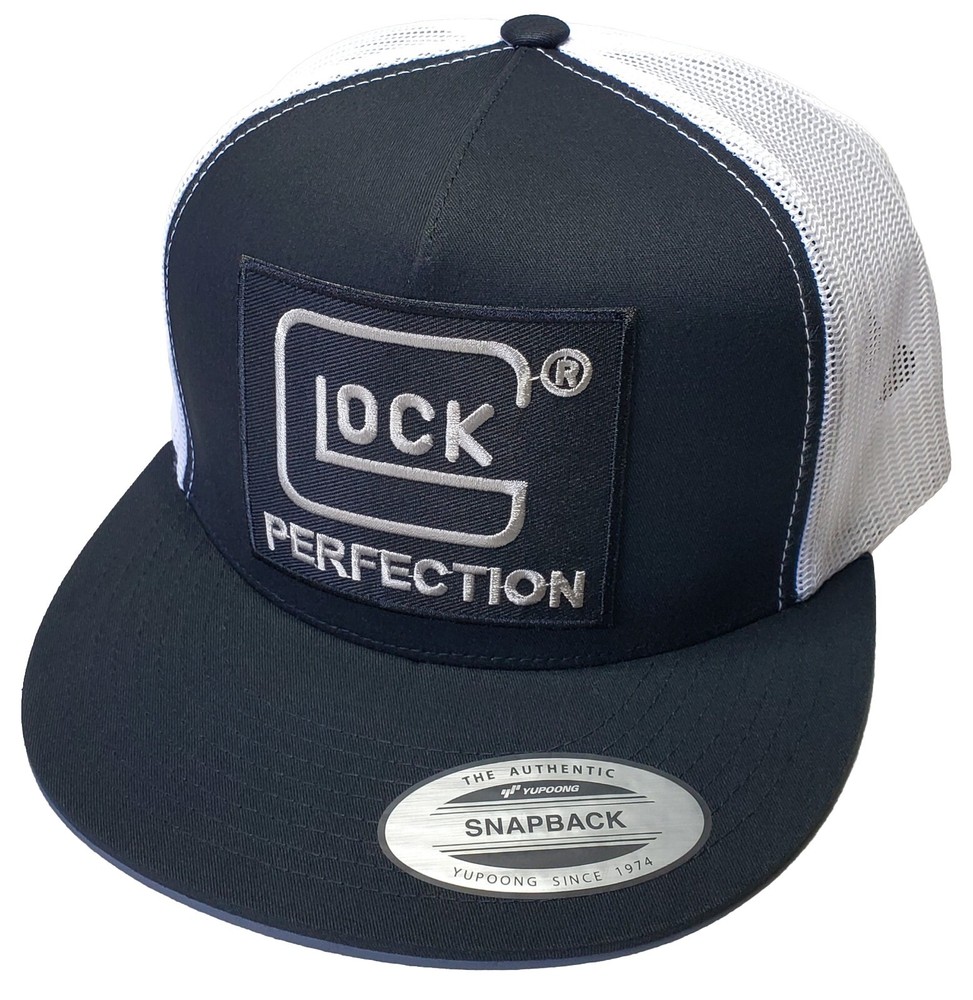 GLOCK Embroidered Patch Trucker Hat/YP Classics 6006 Flatbill Black/White