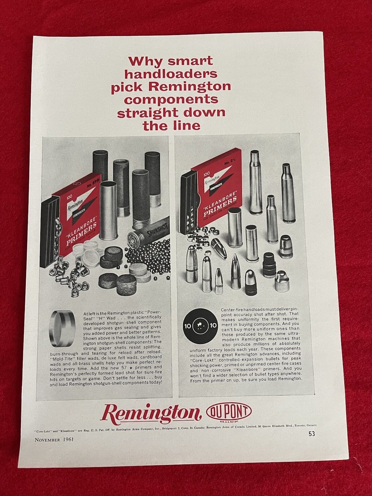 Vintage 1961 Remington Ammunition Reloader Components Print Ad