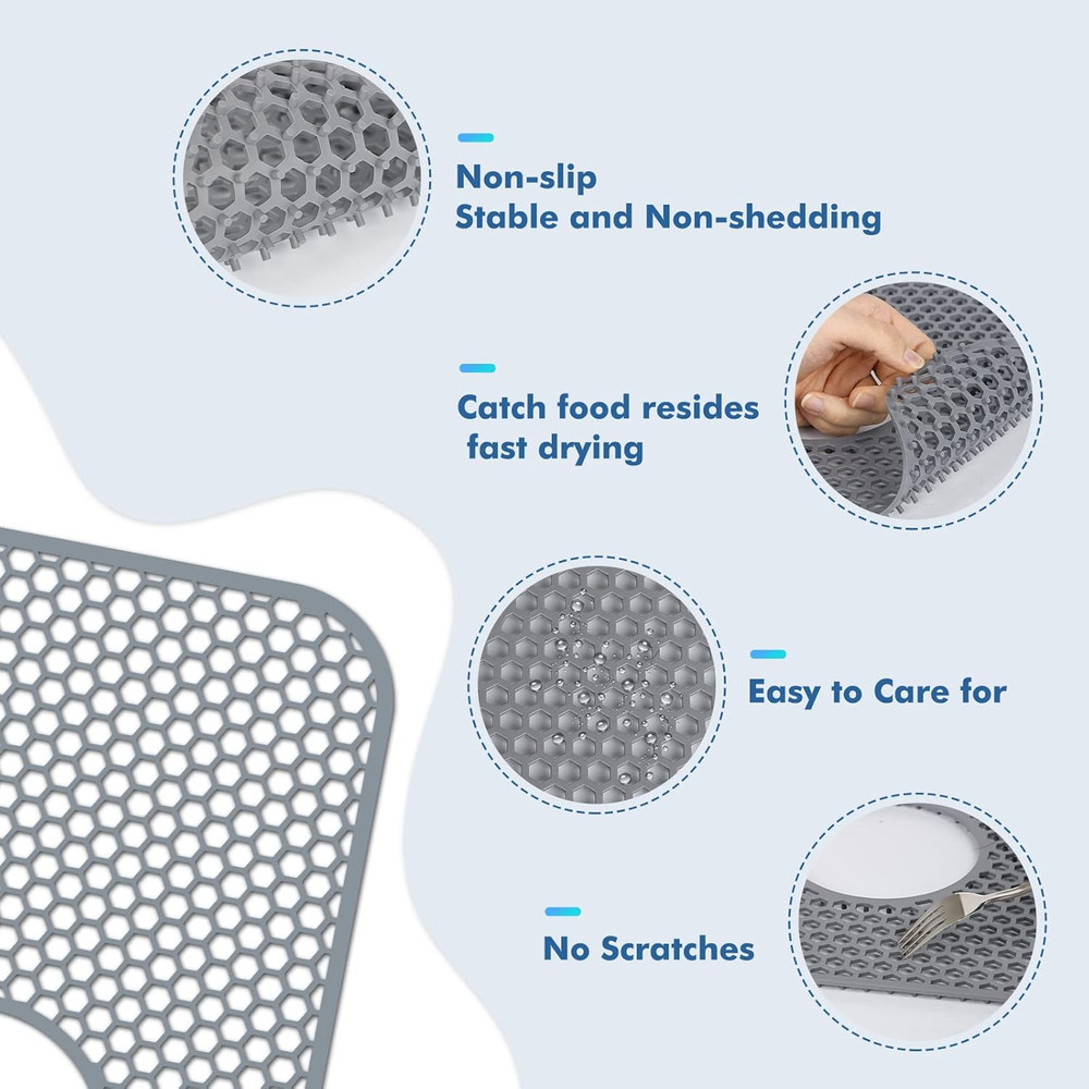 Silicone Kitchen Sink Protector Mat with Rear Drain - 13.58''X 11.6'' Kitchen Si