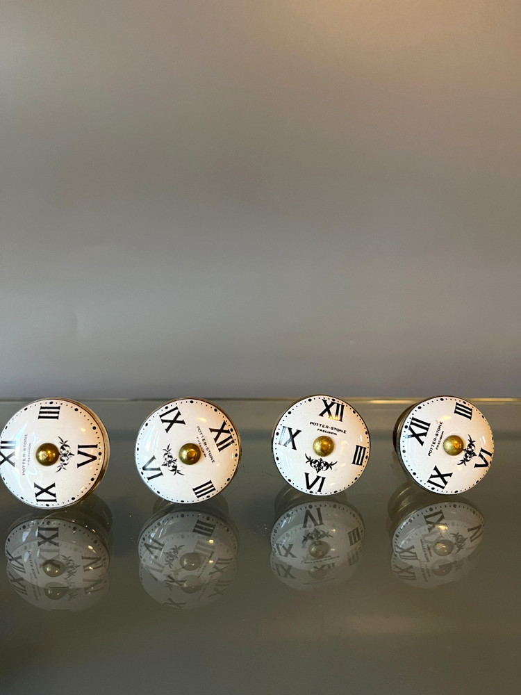Vintage Clock Face Cupboard Knobs set of four
