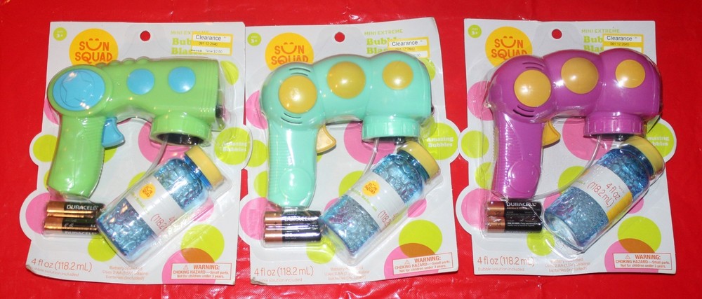 3 Sun Squad Mini Extreme Bubble Blaster Blue-Green-Pink *NEW* w/Solution