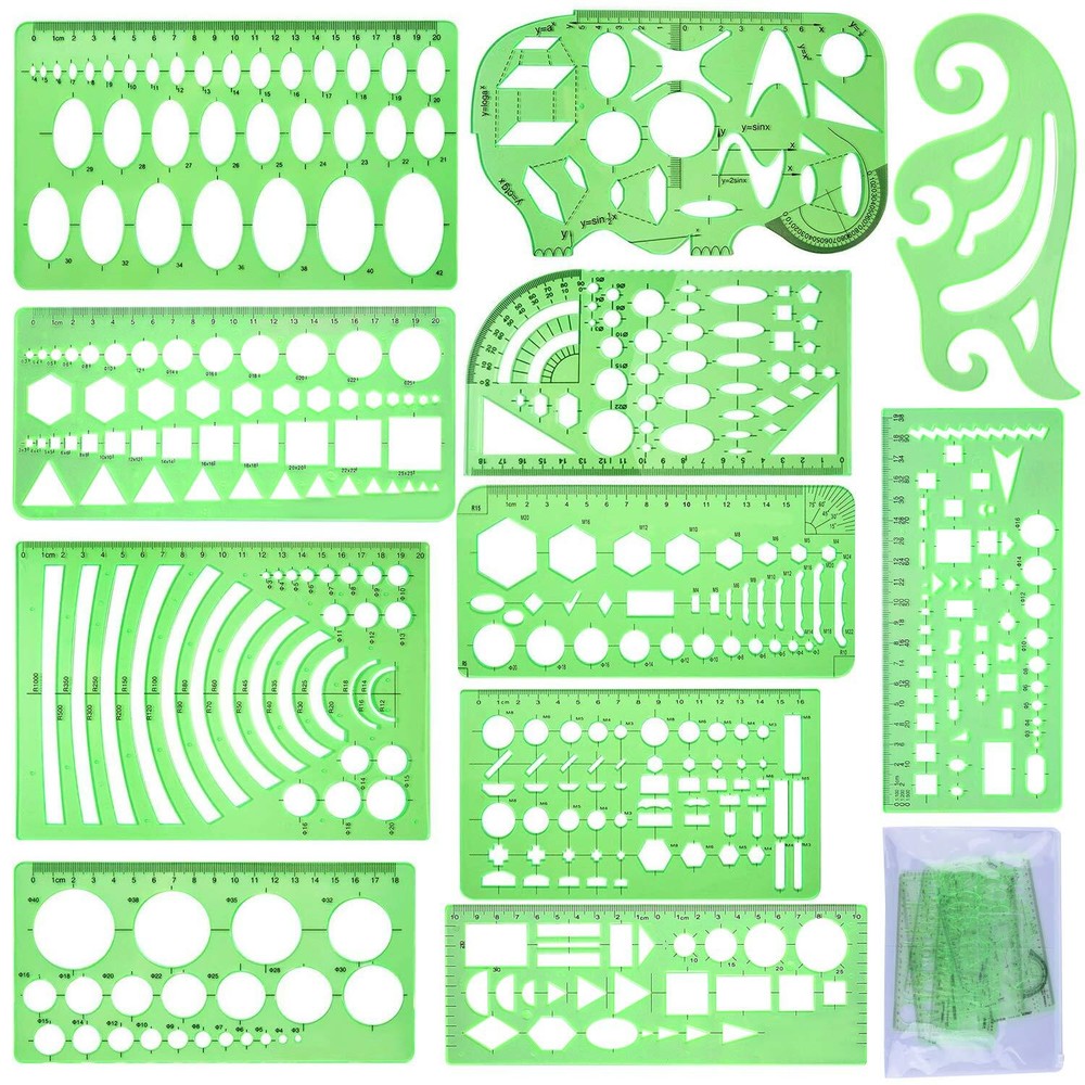 11 Pcs Geometric Drawing Templates Drafting Measuring Tools for Architecture