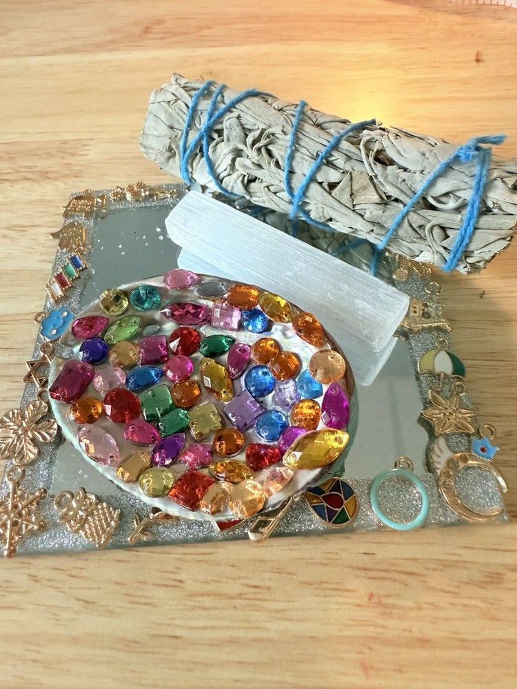 Abalone Shell, Flat Mirror, White Sage, Bundle, And Selenite Wand