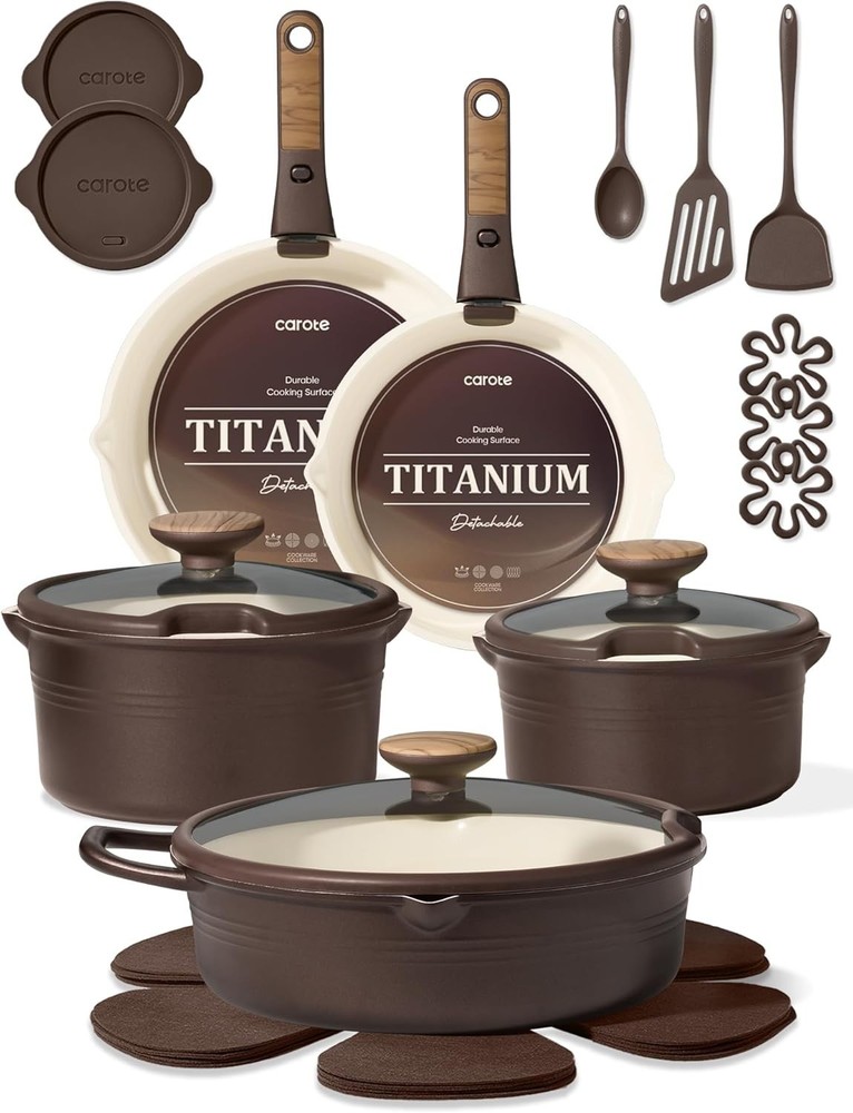22-Piece Space-Saving Titanium Cookware Set - Effortless Cleanup & Versatile
