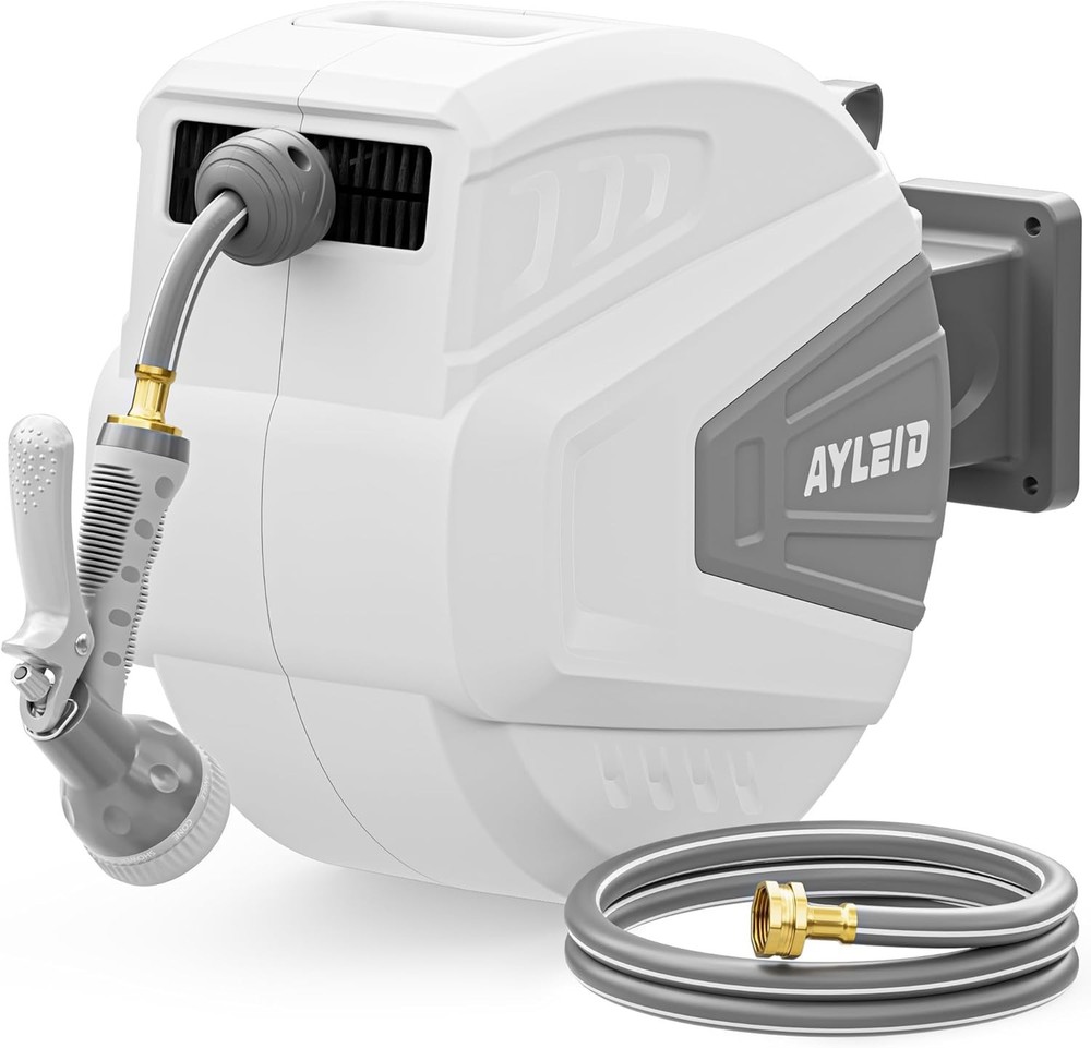 Wall Mounted 100 ft Retractable Hose Reel - 9 Settings for All Needs