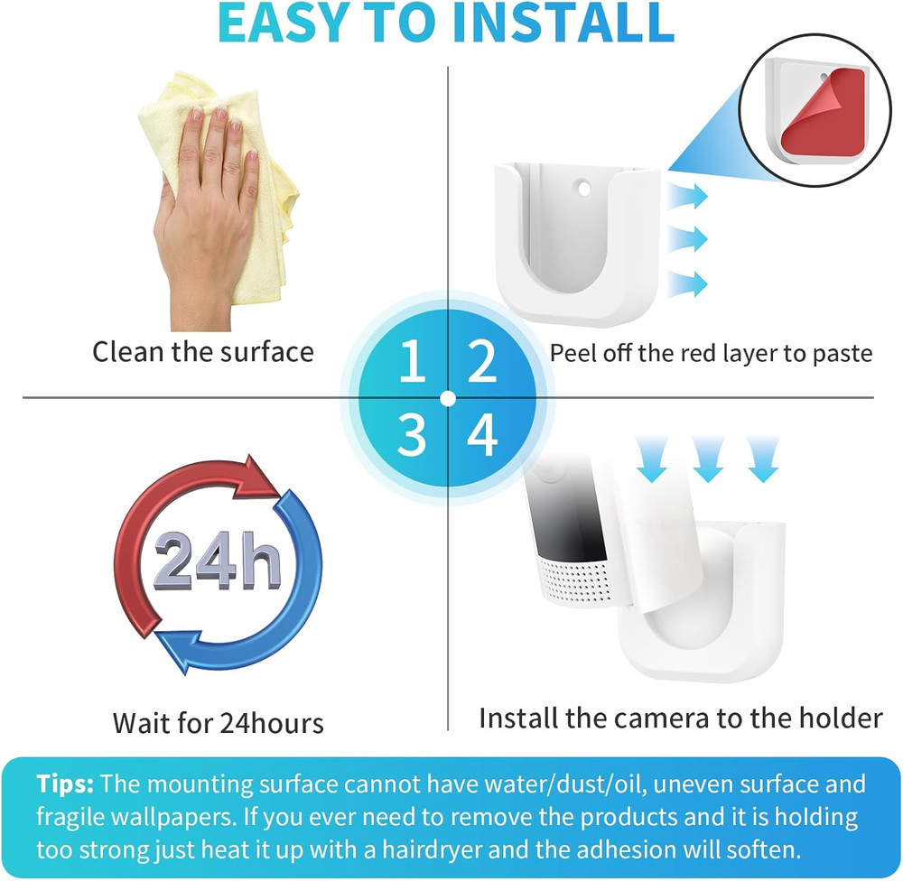 Indoor Camera Mount Adhesive Wall Bracket No Drill Security Mount 2 Pack