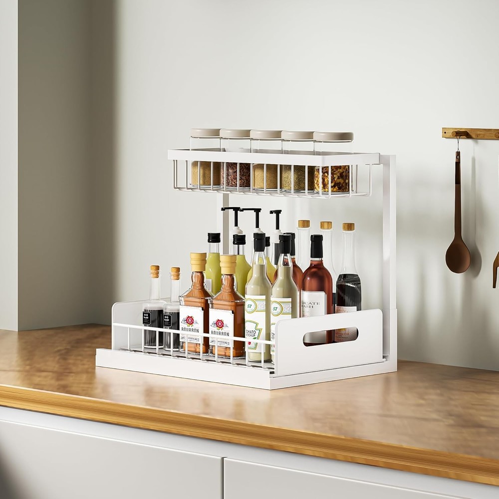 Under Kitchen Sink Organizer 2 Tier Pull Out Bathroom Sink Organizers & Storage