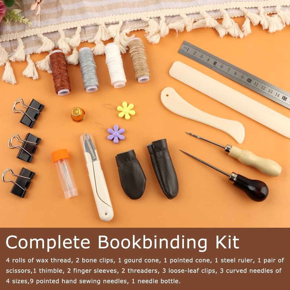 39pcs Book Binding Kits for Beginners,Hand Bookbinding Tools Kit with Bone Fo...