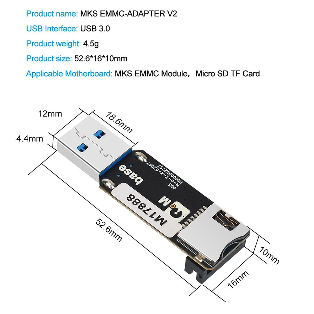 For MKS EMMC-ADAPTER V2 USB 3.0 Card Reader for MKS EMMC Module Micro- TF9243