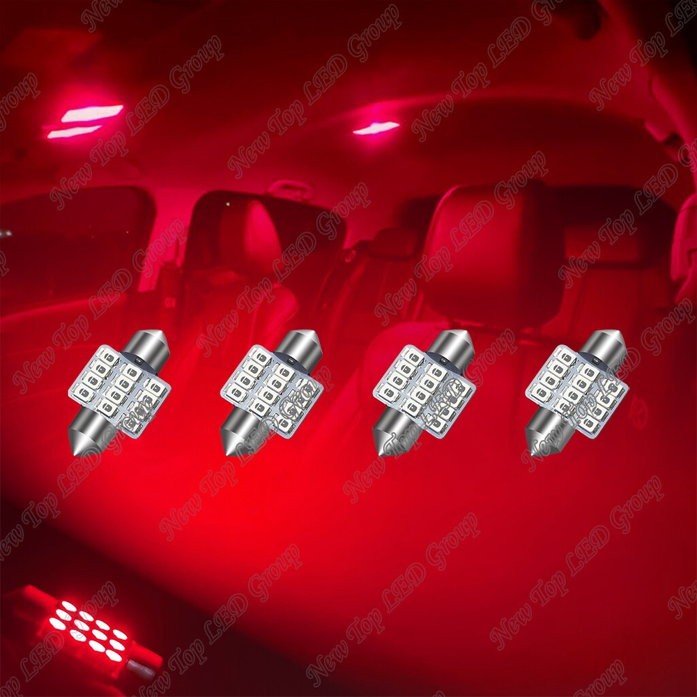 4x Red LED Interior Map Dome Trunk Lights 31mm DE3175 DE3022 Festoon Bulbs