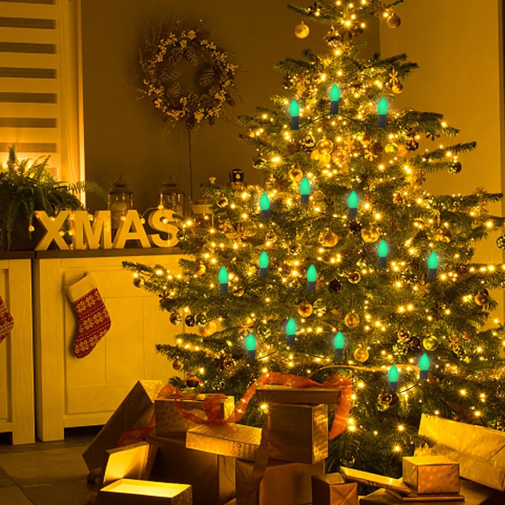 25PK C7 LED Green Replacement Light Bulbs, Classic 25 Pack,