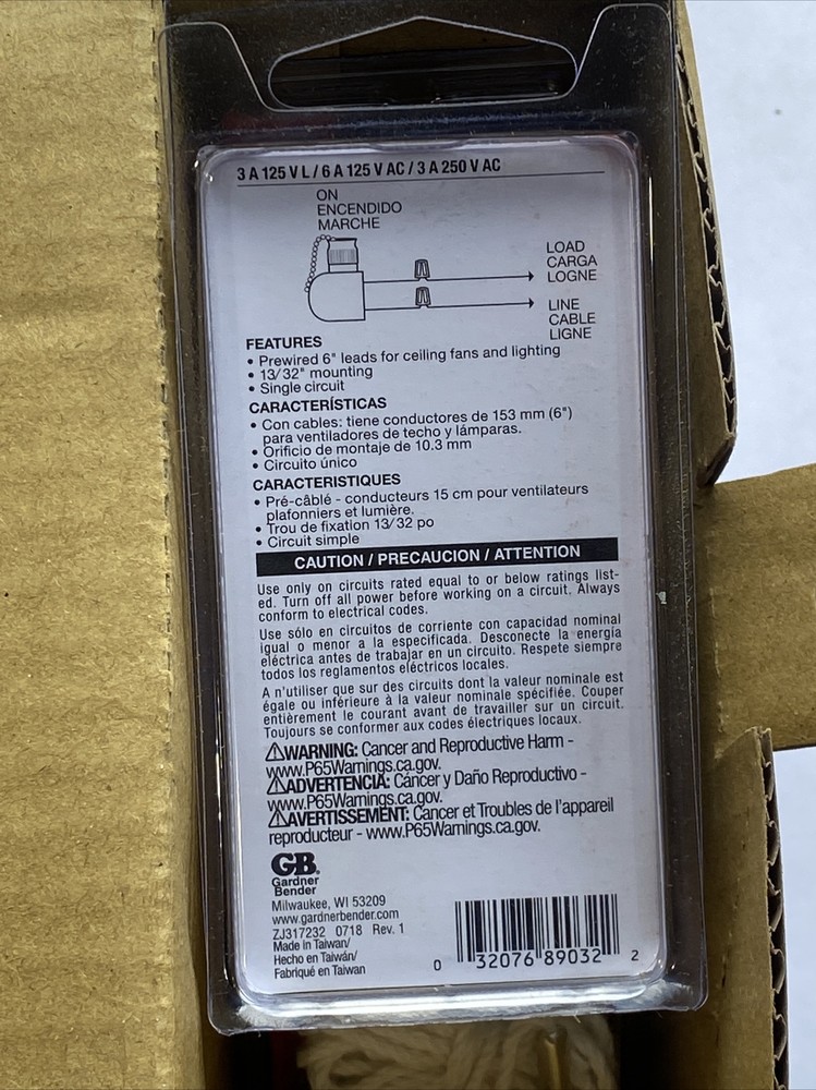 5 Pack Gardner Bender Gsw-32Bp Pull Switch,Brass,Spst,6A,125Vac, New