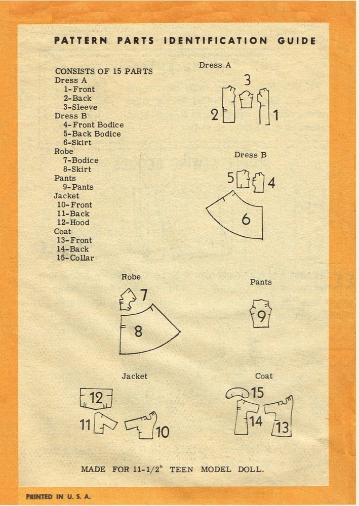 Barbie DOLL Patterns Size 11.5" ~6 patterns~ Vintage Mail Order