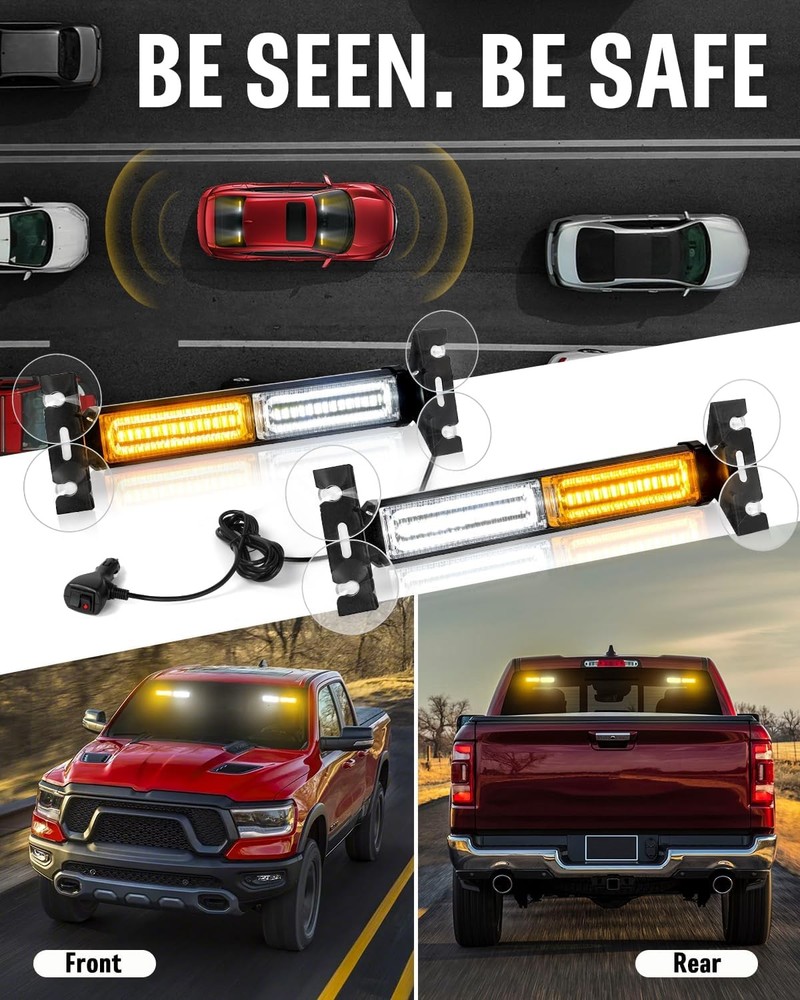 LED Warning Light Bar 40 Amber White Dash Strobe 10.7in