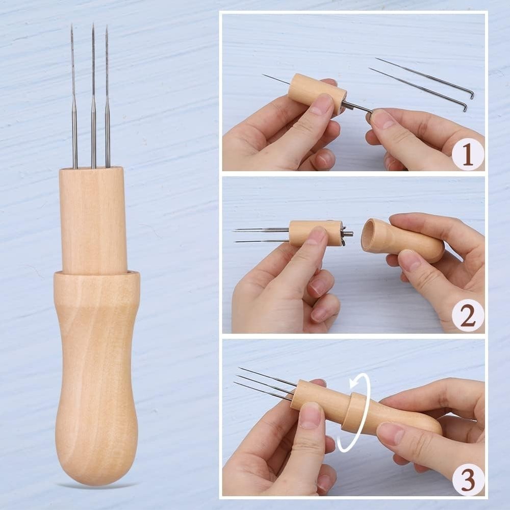 Complete Wool Felting Kit - Includes 3 Needles, Finger Protector & Craft Guide