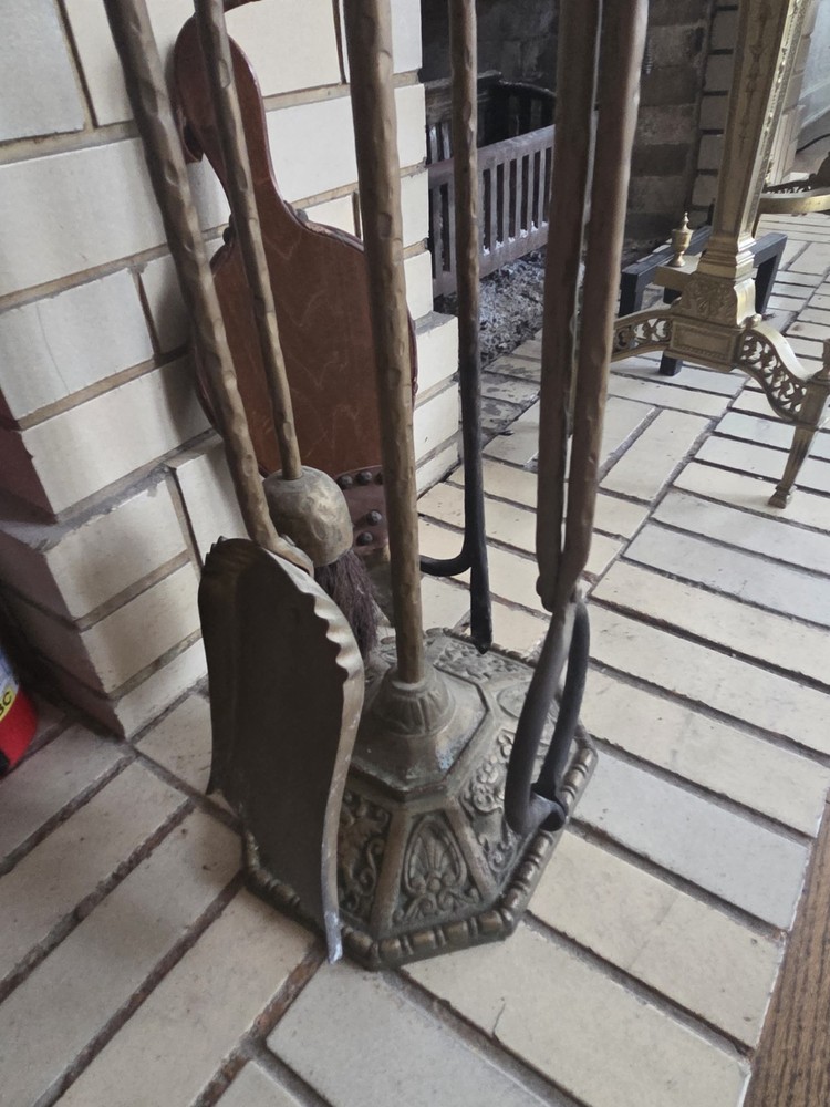 Vintage Brass Fireplace Tool Set