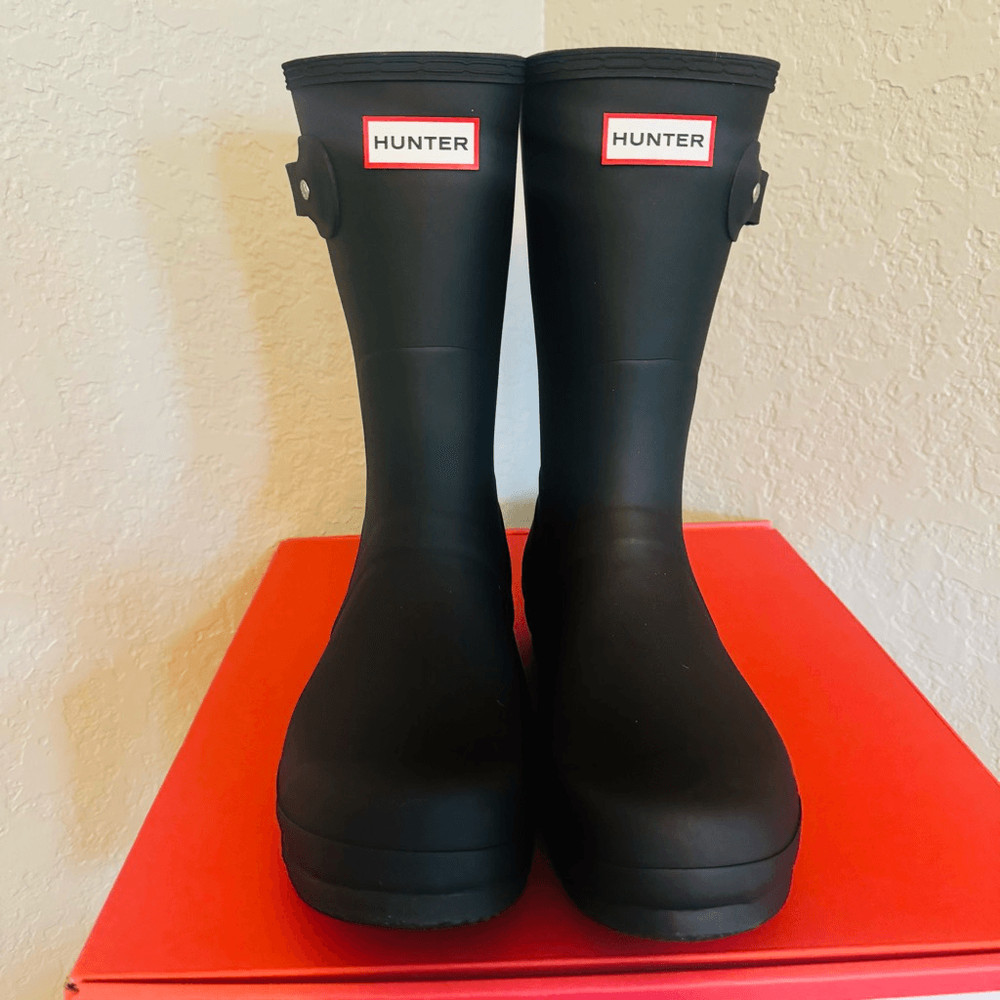 HUNTER Original Short Waterproof Rain Boot, Rubber Black, Size 10, NWT