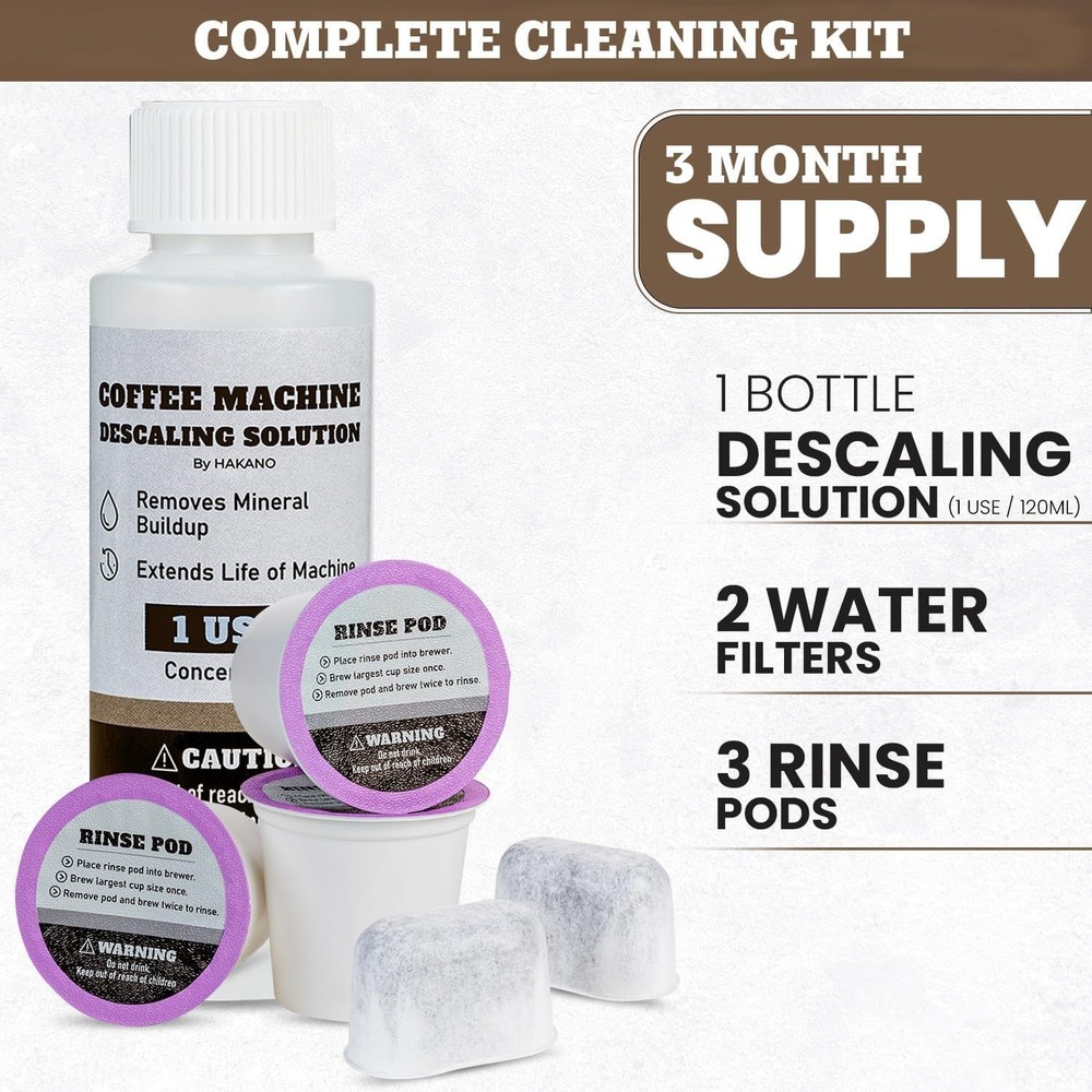 3- Brewer Care Kit for Keurig - Includes Descaling Solution & Filters