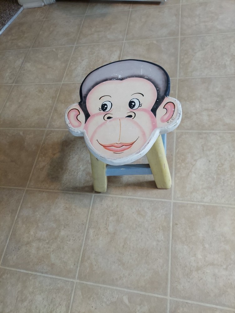 Wooden Vintage Monkey Face Stool