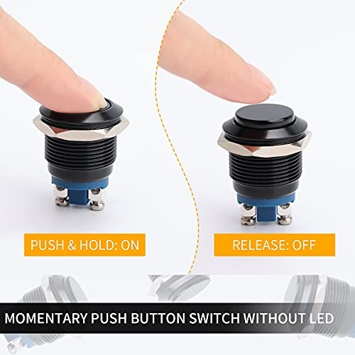 5pcs 19mm Momentary Push Button Switch Black Shell, IP65 19mm Black Shell